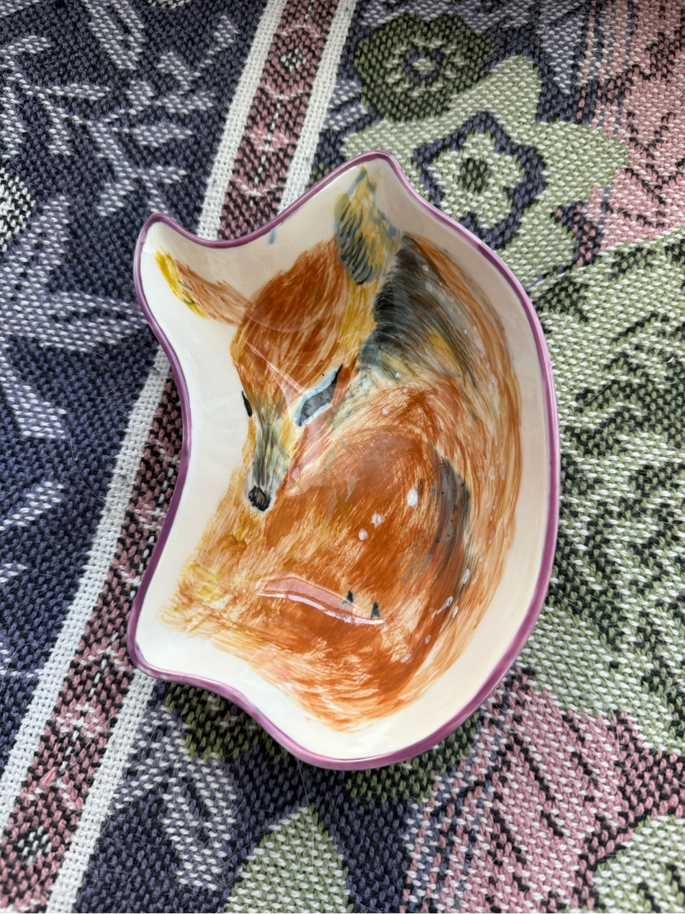 Hand painted Deer Trinket Dish Bowl Decor Cottagecore Artsy Bohemian Small